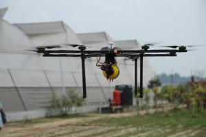 A close up of the Flying Farmer drone developed by the students of Lovely Professional University