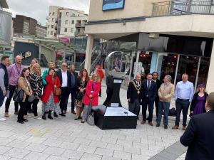 Photo of  Birmingham Mayor, Ed James, Luke Burton and invited guests at the launch of The Connection in Broadway Plaza Birmingham