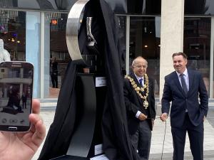 Photo of the Mayor and Luke Burton unveiling The Connection