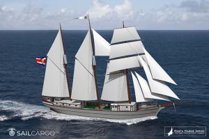 Artists rendering of the finished ship sailing