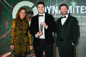 Tim Ward, CEO at OPPORTUNI, receiving Innovator of the Year Award at Dynamites 2021