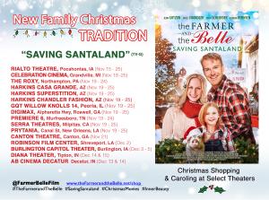 Hand-Picked Movie Theaters releasing Family, Christmas Movie "The Farmer and The Belle: SAVING SANTALAND"