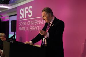 David Clarke chairman of the Fraud Advisory Panel charity and director of Guildhawk speaking at the School of International Financial Services november 2021