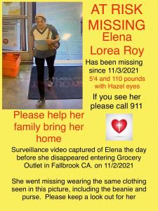 Elena Roy, Missing Fallbrook Woman