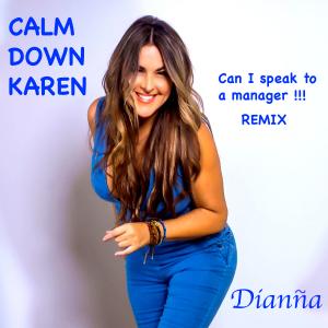 Picture of Dianña in blue jump suit for release of her new song Calm Down Karen-remix