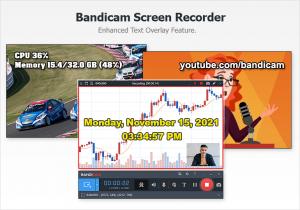 Add a text watermark, recording date/time, elapsed recording time, CPU/memory usage, and video resolution to the recorded video.