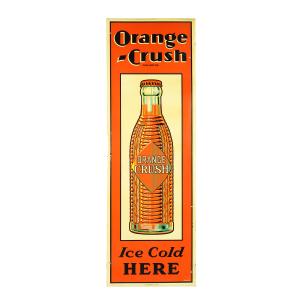 1930s Canadian Orange Crush single-sided tin sign, 54 inches tall by 18 inches wide, graded 8.75 (estimate: CA$4,000-$6,000).