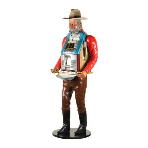 1947 Mills “Bart” Black Beauty model 25-cent slot machine fitted to a later hand-carved and painted life-size prospector (estimate: CA$4,000-$6,000).