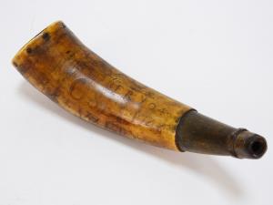 Circa 1746 powder horn identified to Moses Brewer, who was just 18 and serving in the Provincial militia ($22,140).