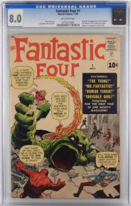Copy of Fantasy Four #1 (Nov. 1961), graded CGC 8.0, featuring the origin and first appearance of the Fantastic Four and Moleman, with cover art by Jack Kirby (estimate: $50,000-$80,000).