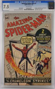 Copy of Amazing Spider-Man #1 (March 1963), graded CGC 7.5, featuring the second appearance of Spider-Man (estimate: $30,000-$50,000).