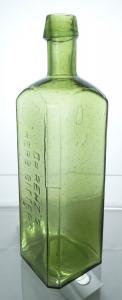 Dr. Renz’s Herb Bitters bottle (San Francisco, circa 1868-1881) with applied tapered top, light lime green in color, 9 ¾ inches tall (estimate: $10,000-$15,000).
