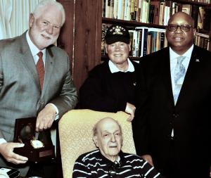  WWII Vet Jules Steinhauer (center)  honored  Navy League Group