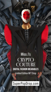 A Gif Image of a Samurai with moving background and the face changes into a Samurai Mask with Miss J. Alexander featuring Crypto Couture NFT Drop on Superpopdrop.com