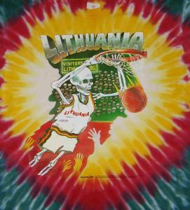 Longevity of the famous Lithuania Tie Dye T-Shirt:  Greg Speirs’ original 1992 Barcelona Lithuania Tie Dye® Jerseys. 1992  Copyright & Trademark property of Greg Speirs. All rights reserved.