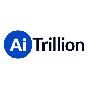 Powered by AI with blue background color on white text written Ai. Trillion Challenges. One Solution.