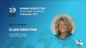  Guest speaker and awardee Ellen Firestone at the Youth for Human Rights International 20th Anniversary and Human Rights Day Online Conference