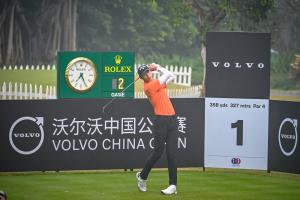 Chinese male golfer Wenyi Ding playing a tee shot at the Volvo China Open