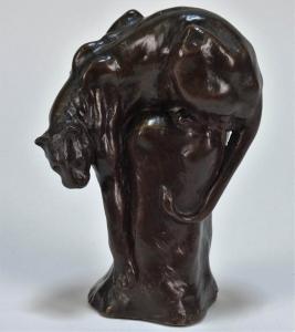 Bronze sculpture by Anna Hyatt Huntington (Mass./Calif., 1876-1973), titled Descending Panther, 6 ½ inches tall (estimate: $3,000-$6,000).
