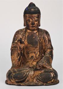 Chinese Ming Dynasty (1368-1644 A.D.) period gilt bronze Buddha, approximately 11 ¾ inches tall (estimate: $2,000-$3,000).