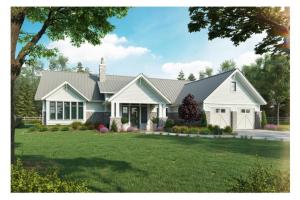 Front Exterior Rendering of a Farmhouse Plan from The House Plan Company - Wheatland House Plan 74801