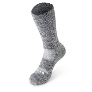 Charcoal crew length socks with white mountain logo and GYFOTD written on the front of the socks.