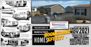 Featured image on MHProNews.com Masthead blog is a collage of classic mobile homes - dubbed "Trailerpalooza" - compared to nd modern manufactured homes.