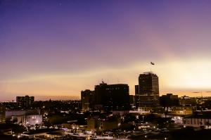 A colorful sky lights up downtown Corpus Christi, Texas which is known as "The Sparkling City By The Sea." (Photo Credit Matt Pierce/Route Three Productions)