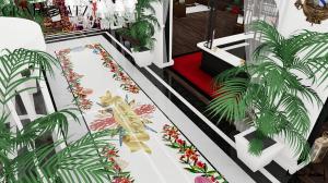 Designed by Mark and Lorenda Wyant, the mosaic is being produced by Dallas-based mosaicist Julie Richey and fabricated in Italy. A pink and red oleander garland surrounds the “Queen of the Gulf,” which will be done in gold. Thousands of Murano glass tiles