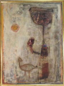Oil on canvas abstract modern painting by the Sudanese Asian artist Hussein Shariffe (1934-2005), 32 inches by 24 inches ($11,250).