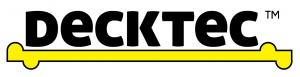 Logo for Decktec™, a deck building system. Black letters spelling DECKTEC with a yellow bar underneath the letters representing the product