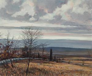 Oil on Masonite by Eric Sloane (American, 1905-1985), titled The Hilltop, signed lower right, 20 inches by 24 inches (estimate: $4,000-$6,000).