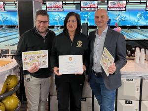 Frank Wilkinson, proprietor of Rab’s Country Lanes in Dongan Hills, joins with Rep. Nicole Malliotakis and 2022 SIBOR President Francis (Frank) J. Rizzo in celebrating the students’  accomplishments.