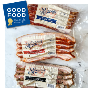 Thick cut, premium quality, heritage bacon steaks crafted by The Baconer were awarded a 2022 category winner by The Good Food Foundation in January 2022. #gimmebacon
