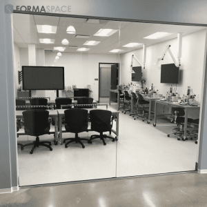 training lab with customized workbenches