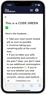 Code Green Missed Pill Calculator