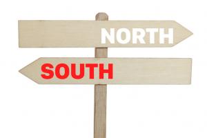 Two signs pointing North one way and South the other