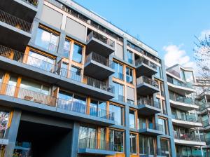 Modern apartments with balconys and blue sky