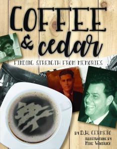 Cover of Coffee and Cedar shows author's family photos