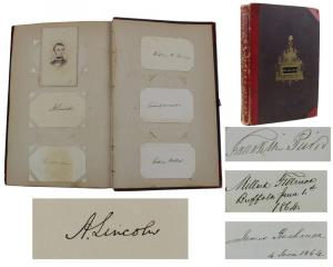 Civil War-era scrapbook album compiled by a Union officer, containing 214 bold and signatures, featuring those of four presidents (estimate: $15,000-$17,000).