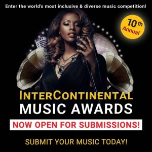 Dramatic singer holding microphone with ICMA submission announcement and 10th Annual logo 