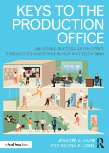 Book cover image showing 3 levels of a production office with office workers and book title.
