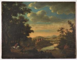 17th century Flemish Old Master hunting scene, 34 ½ inches by 43 ¾ inches, unsigned (estimate: $3,000-$5,000).