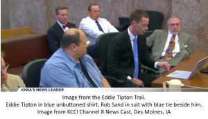 Eddie Tipton at his trial, sitting across the aisle from Rob Sand who successfully prosecuted him.