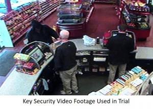 Key video evidence image inside the convenience store showing the ticket that won being purchased.