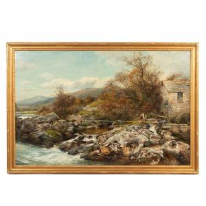 Oil on canvas by the British artist David Bates (1840-1921) titled Mill North Wales, signed (estimate: $5,000-$8,000).