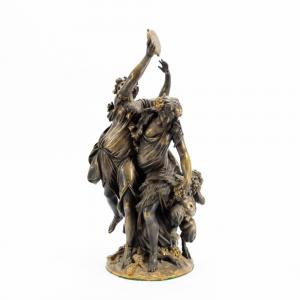 Parcel gilt mythological bronze statue by Michel Claude Clodion (French, 1738-1814), titled Bacchantes and Satyr, 23 inches tall (estimate: $2,000-$3,000).
