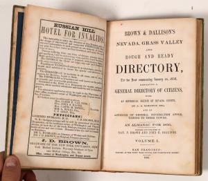 Copy of Brown & Dallison’s Nevada, Grass Valley and Rough and Ready Directory (Calif.), 133 pages, with ads (estimate: $3,000-$6,000).