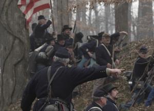 Movie scene of Union soldiers in combat