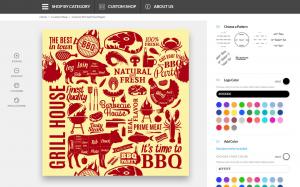 An image of the custom food paper online design tool, featuring a BBQ-themed design in red and yellow colors.